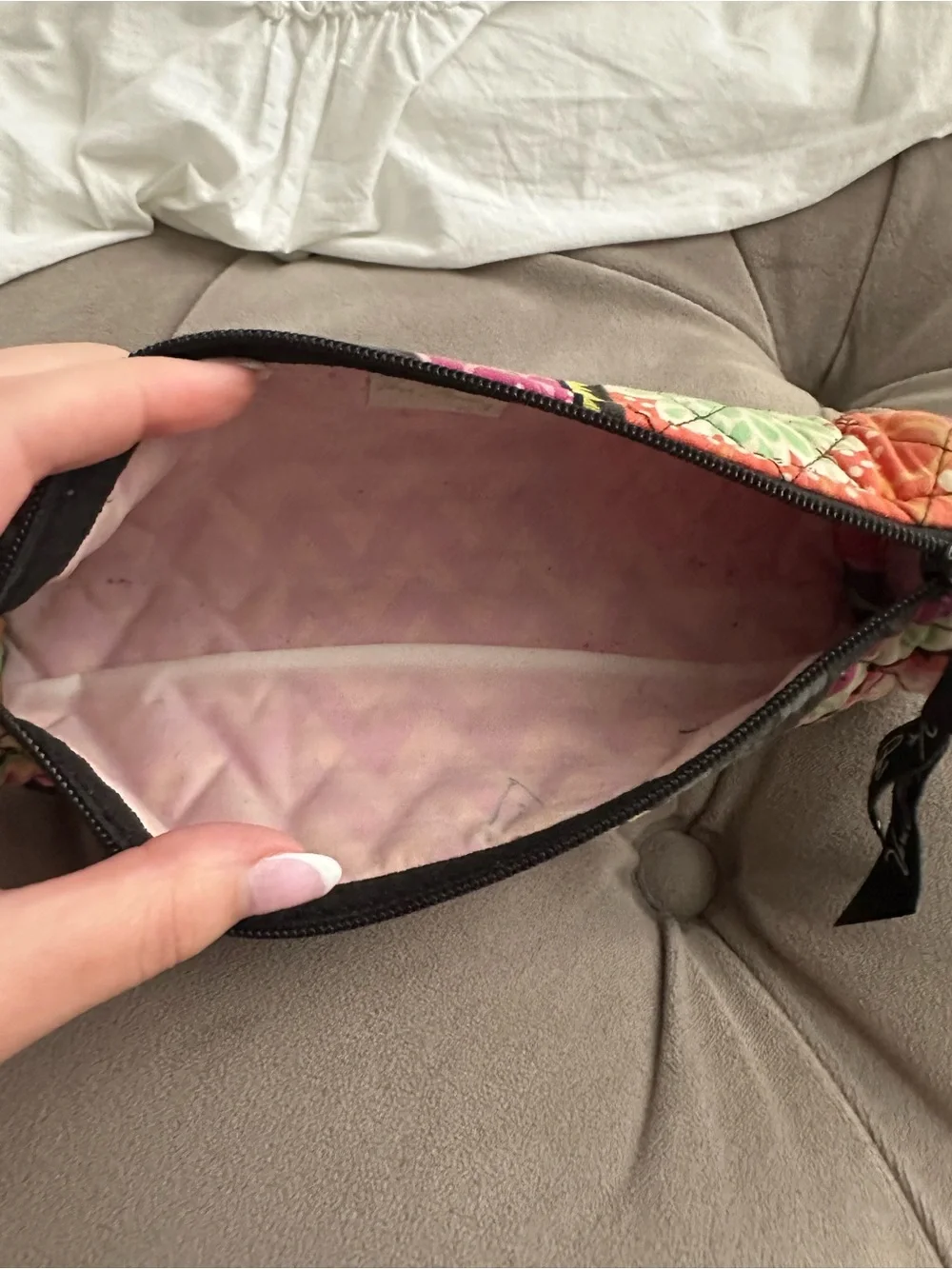 Vera Bradley Quilted Black Paisley Pencil Case with Pink, Green & Yellow